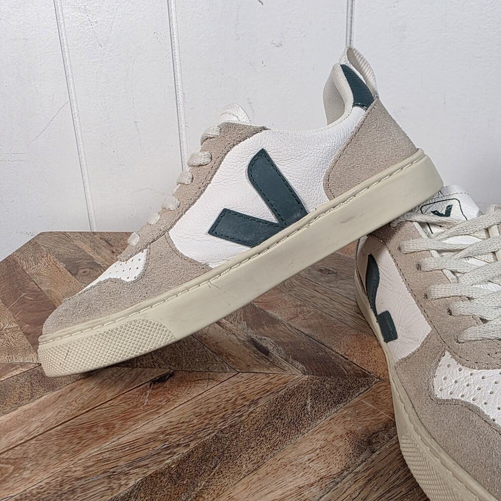 Veja Kids Sneakers in White, Tan & Dark Green - Picture 7 of 10